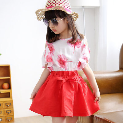 

3-11Y Summer Baby Girls Casual Floral Print Tops BlouseShort Skirts Suits Toddler Costume Set