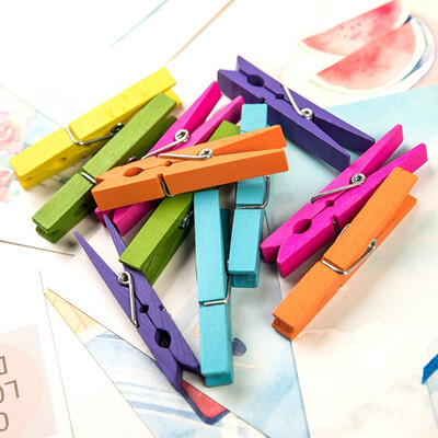 

50PCS Cute Wood Clips Colorful Household Clothes Clips Portable Photo Clips Festive Party Supplies