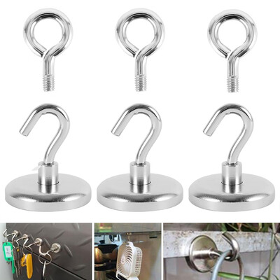 

3 Rugged Magnetic Hooks Heavy Duty Neodymium Suspension Hook Kit for Refrigerator Other Magnetic Surfaces