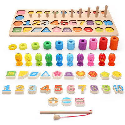

5 In 1 Wooden Toys Early Learning Jigsaw Number Fishing Board Math Block Puzzle Preschool Educational Baby Toys for Children