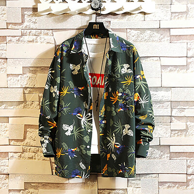 

Tailored Mens Autumn New Casual Fashion Print loose Lapel Long Sleeve Shirt Tops