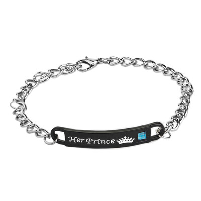 

His Princess Her Prince Couple Bracelets Stainless Steel Crytal Charm Bracelets For Women Men Drop Shipping