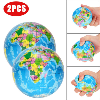

YIWULA2PCs Stress Relief World Map Foam Ball Atlas Globe Palm Ball Planet Earth Ball