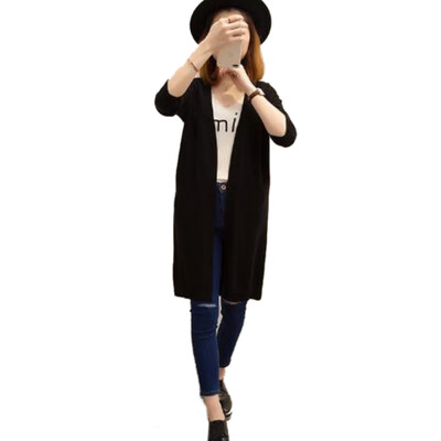

Korean casual long knit cardigan fashion trend solid color ladies jacket loose thin V-neck casual outside take