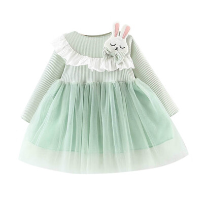 

Autumn Baby Girls Casual Dress Long Sleeve Rabbit Design Mesh Dress Kids Princess Pageant Dresses