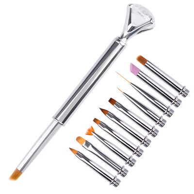 

10in1 Nail Art Rhinestone Painting Brush Set Liner Flower 3D Gradient Dotting Builder Cuticle Remove Acrylic Drawing Pen Changeabl