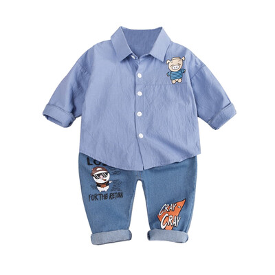 

Autumn Kids Clothes Baby Boys Clothes Casual Long Sleeve Cartoon Pig Print Blouse TopsDenim Pants Trouser Set