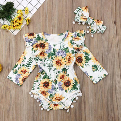 

UK Newborn Baby Girl Sunflower Clothes Ruffle Long Sleeve Romper Holiday Outfit