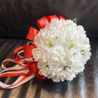 

Foam Artificial Flowers Wedding Decoration Flower Wedding Bridal Bouquet With Crystal Pearl And Ribbon Bride Bridesmaid Holding