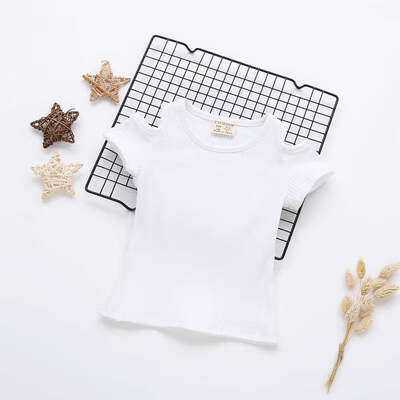 

2018 New Summer Baby Girls Candy Color Off-shoulder Short Sleeved Kids T-shirt Cotton Clothes Tops