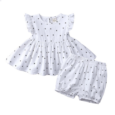 

Summer Casual Baby Girls Floral Pattern Flare Sleeve Dress With Shorts Kids Toddler Pageant Sundress Set