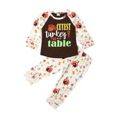 

Toddler Baby Girl Thanksgiving Turkey Long Sleeve T-shirt Pants Outfit 2pcs Set