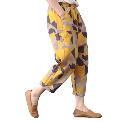 

Women Comfy Harem Pants Mid Waist Elastic Print New Loose Red Dot Straight Casual Long Pants