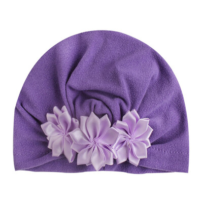 

Hot Sale Summer New Sweet Baby Girl Hat Comfortable Breathable Solid Color With Flower Candy Color Baby Turban Elastic Cap