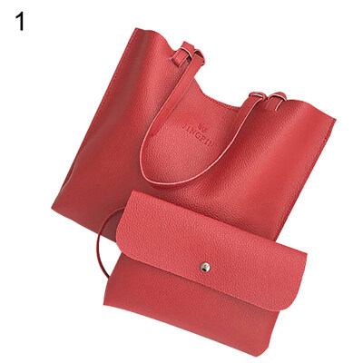 

2PcSet Women Solid Color Faux Leather Handbag Crossbody Shoulder Clutch Bag