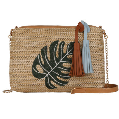 

Summer Beach Pineapple Leaf Print Straw Weaving Square Crossbody Shoulder Bag