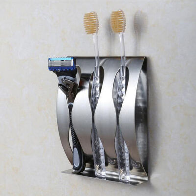

hooks Stainless Steel Wall Mount Toothbrush Holder Self-Adhesive Tooth Brush Organizer Box Bathroom Shelf