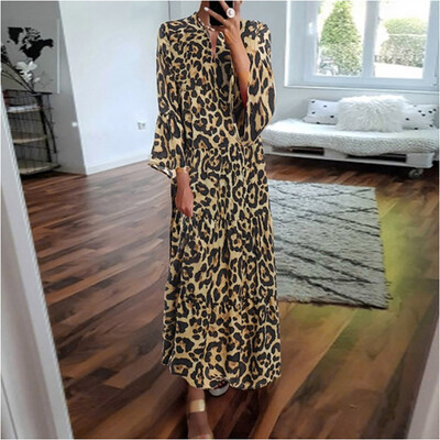 

Tailored Womens Dress Autumn&Winter Long Sleeved Casual Leopard Print Dress