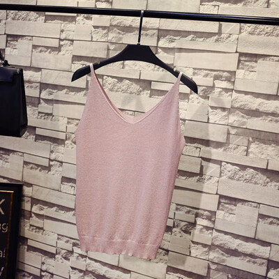 

Women Casual Sleeveless Solid Color Tank Tops Simple Sexy V-Neck Spaghetti Strap Slim Tops Female Thin Camisole Top 9 Colors
