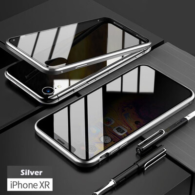 

iPhone Glass CaseSlim Bumper Magnetic Adsorption Installation Anti-Scratch Aluminum Metal with Double Screen Protector Cover