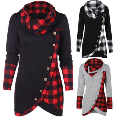 

Women Long Sleeve Plaid Jumper Sweatshirt Dress Casual Xmas Christmas Slim Tops
