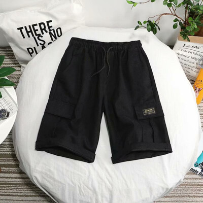 

2019 Summer Mens Solid Knee Length Shorts Drawstring Elastic Waist Shorts Fashion Male Cargo Short Overalls