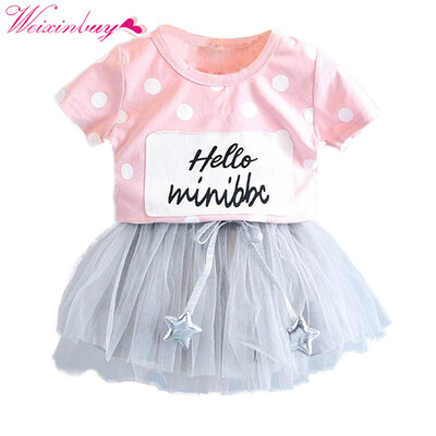 

Cartoon T-shirt Girl Mesh skirt Baby Girl Clothes Set Baby Cartoon T-shirt Star Skirt Girls T-shirt Summer Tops 2PCS