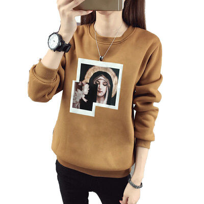 

2018 Autumn Fashion Print Loose O-neck Long Sleeve Pullovers Women Hoodies Thickening Plus Velvet Wild Autumn Sweatshirts Female