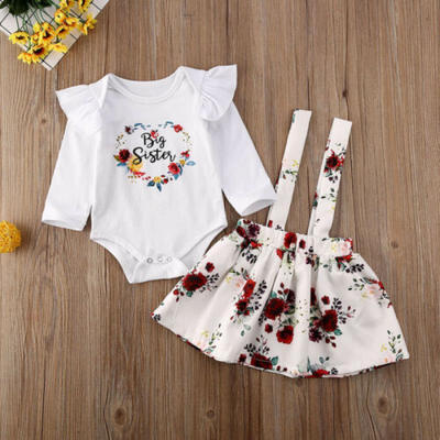 

AU Infant Big Sister Baby Girl Kid Cotton Romper Tops Floral Strap Dress 0-24M