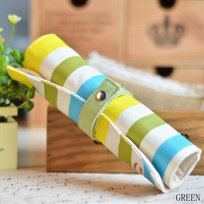 

Creative Cute Color Stripe Pencil Pen Case Roll Pouch Pocket Brush Holder Makeup Bag