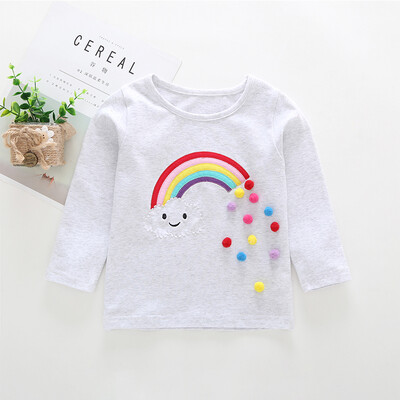 

Autumn Baby Girl Long Sleeve T-Shirts Kids Rainbow Printed Tops Tees Casual Ball Design Blouse