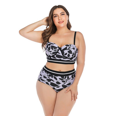 

Women Tankini Leaves Printed Strappy High Waist Swimwear Bikini Top Bottom Lady Plus Size Swimsuit Beach Swimming Suit