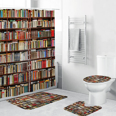 

Gobestart 4PCS Non Slip Toilet Polyester Cover Mat Set Bathroom Shower Curtain