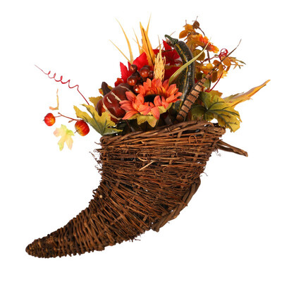 

Artificial Sunflowers Pumpkin Rattan Woven Maple Leaves Berries Basket Indoor Outdoor Table Centerpieces Thanksgiving Decoration
