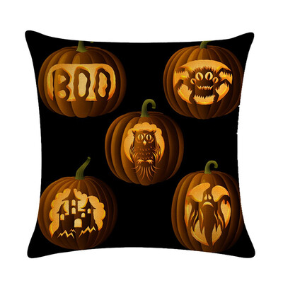

18" Pumpkin Print Cotton Linen Cushion Cover Pillow Case Halloween Home Decor