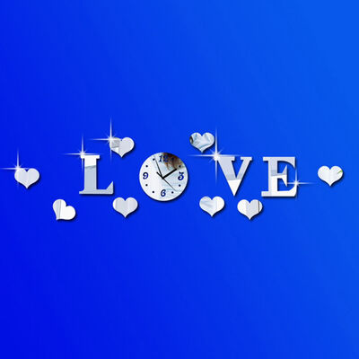 

3D LOVE Mirror Sticker Clock Acrylic DIY Wall Clock Love Decals Home Decoration Crystal Mirror Wallpaper