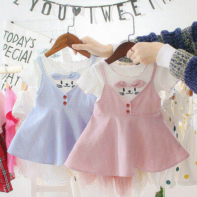 

2Pcsset Summer Children Girls Skirts Sets Solid Short Sleeve T-shirt Button Skirts Suits Costume Skirts Set