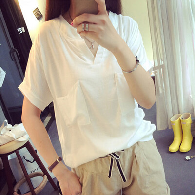 

Summer Casual Women Tops Short Sleeve Solid 3XL Loose V NecK Tees Slim Women T-shirt