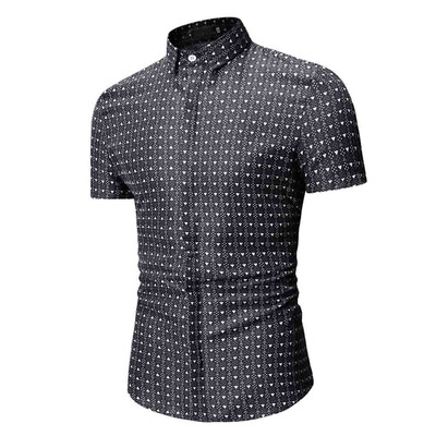 

Tailored Mens Summer Print Turn-Down Collar Slim Fit Short Sleeve Top Shirt Blouse
