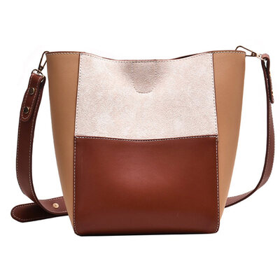 

2Pcs Fashion Lady Faux Leather Color Block Crossbody Shoulder Bucket Bag Handbag