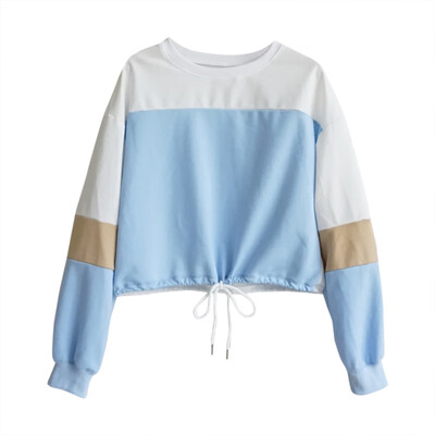

New Women Autumn Causal Pullovers Women Harajuku Fashion Color Block Sweatshirt O-Neck Long Sleeve Ladies Sexy Crop Top