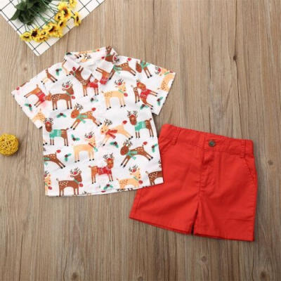 

US Christmas Toddler Kids Baby Boy Clothes Xmas Deer Tops T-Shirt Shorts Outfit