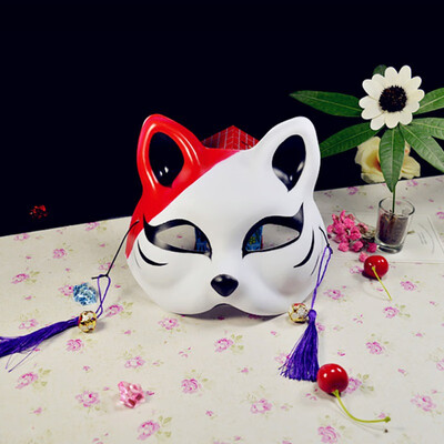 

Half Face Fox Mask Japanese Anime Hand Painted Kitsune Halloween Cosplay Mask Portable Party Mask