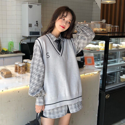 

Sweaters For Female Autumn New Retro Chic Fashion Sweater Vest Student Korean Casual Solid Color Knitted Tops Plus Size