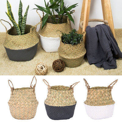 

Foldable Seagrass Knit Storage Basket Flower Pot Hanging Wicker Storage Basket Garden Accessories