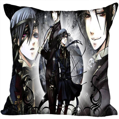 

Black Butler Anime Pillow Cover Bedroom Home Office Decorative Pillowcase Square Zipper Pillow Cases Satin Fabric No Fade