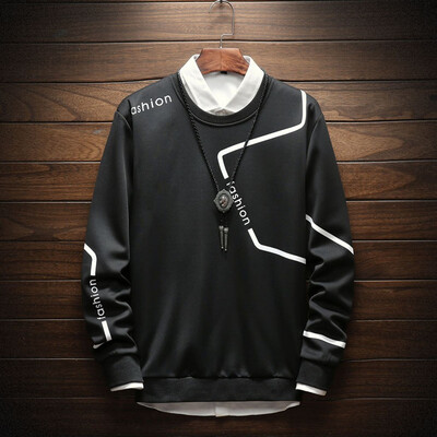 

Toponeto Mens New Style Fashion Round-Necked Long-Sleeved Sweater Printed Blouse