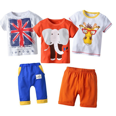 

5 Packs Summer Baby Boy Clothes Set Cartoon Animal Print Short Sleeve T-Shirt Blouse Shorts Casual Outfits