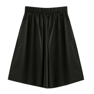 

Women Summer Casual High Elastic Waist Wide Leg Pants Female Fashion Solid Color Thin Section Five Points Trousers New