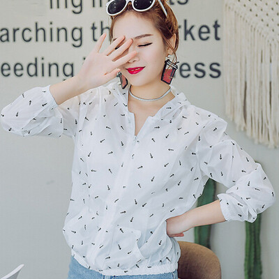 

Women Thin Long Sleeve Blouse Summer New Hooded UV Rays Protection Summer Blouse Zipper Sun Protection Tops Blusa